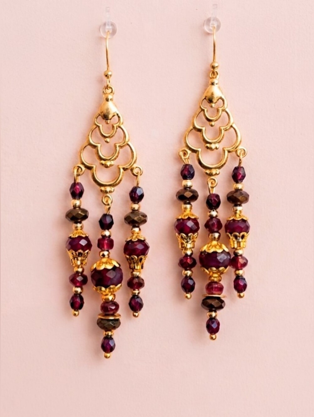 Victorian Festive Chandeliers Rave Red Berry In Long Handmade Artisan Earrings